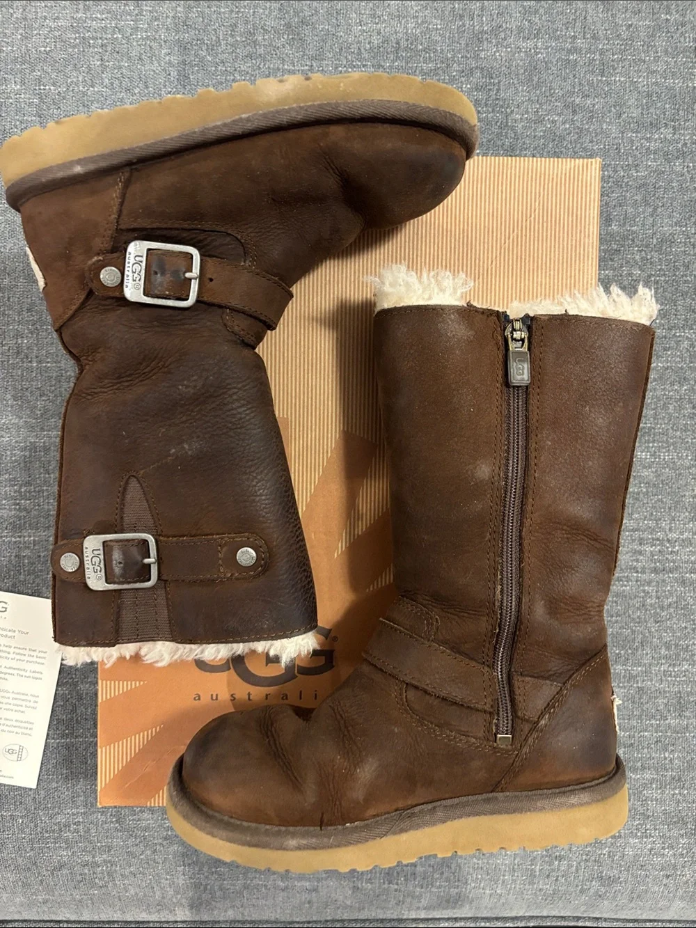 UGG Brown Leather Mid-Calf Shearling Boots